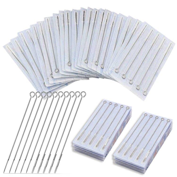 Combofix Tattoo Needles - 200pcs Mixed Sizes (3RL, 5RL, 7RL, 9RL, 3RS, 5RS, 7RS, 9RS, 5M1, 7M1) Disposable Tattoo Gun Needles Assorted Liners for Tattoo Machine Kit - Metallic, Water Resistant, Adult