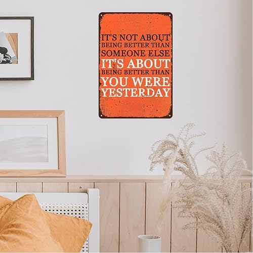 Miniatura 6 de Letreros de lata vintage con texto en inglés "It's Not About Being Better Than Someone Else-Gym Tin Sign", vintage, letrero de metal con citas de