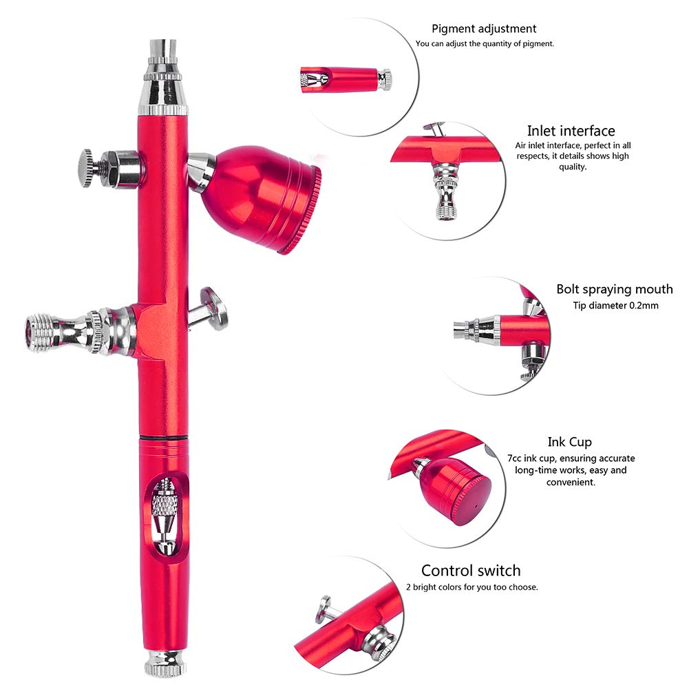 Pistola a spruzzo per aerografo a gravità da 0,2 mm di arte, per tatuaggi, decorazioni per torte e unghie (rosso)