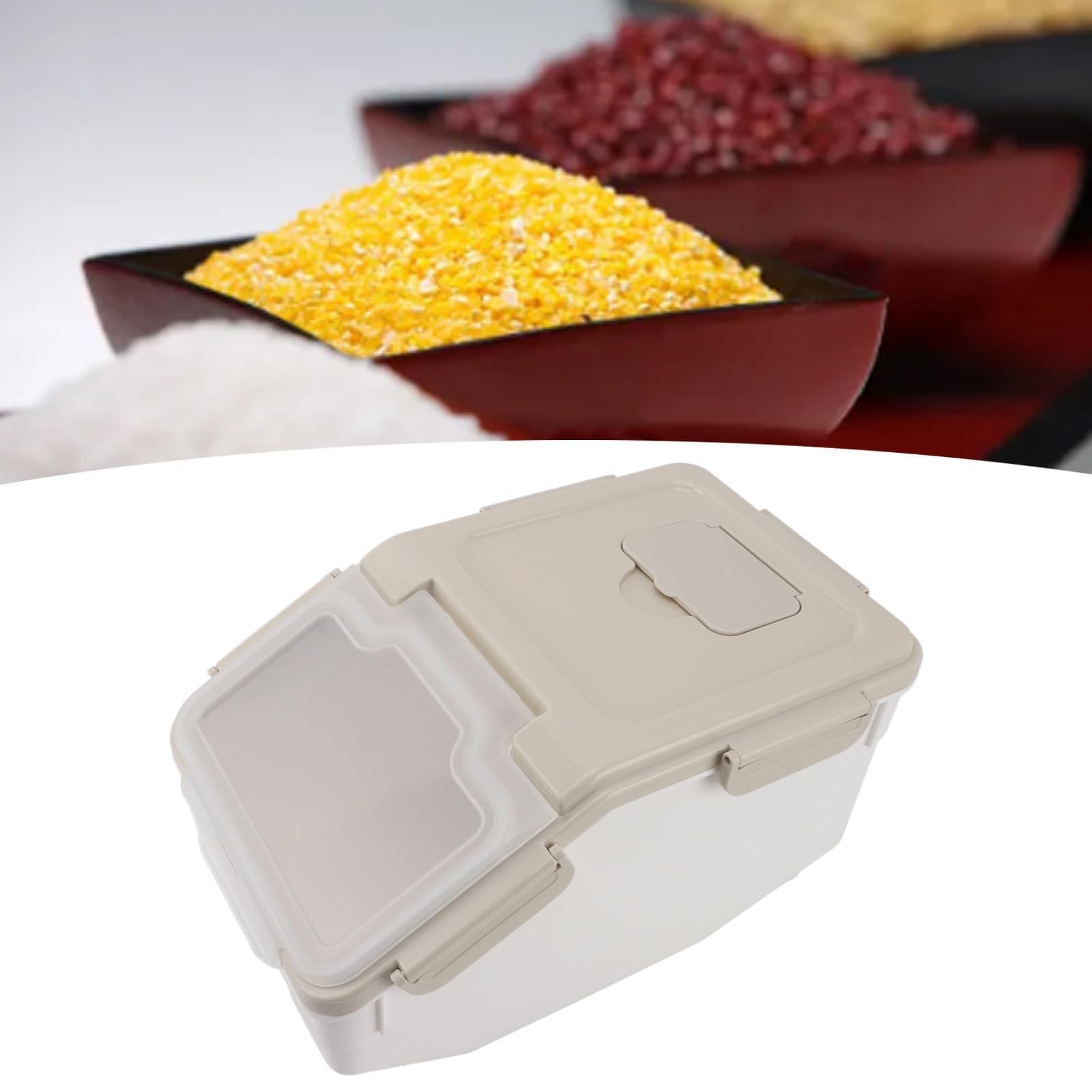 Contenedor de Almacenamiento de Arroz con Tapa, Impermeable, Espesado, Incluye Taza Medidora, para Cocina