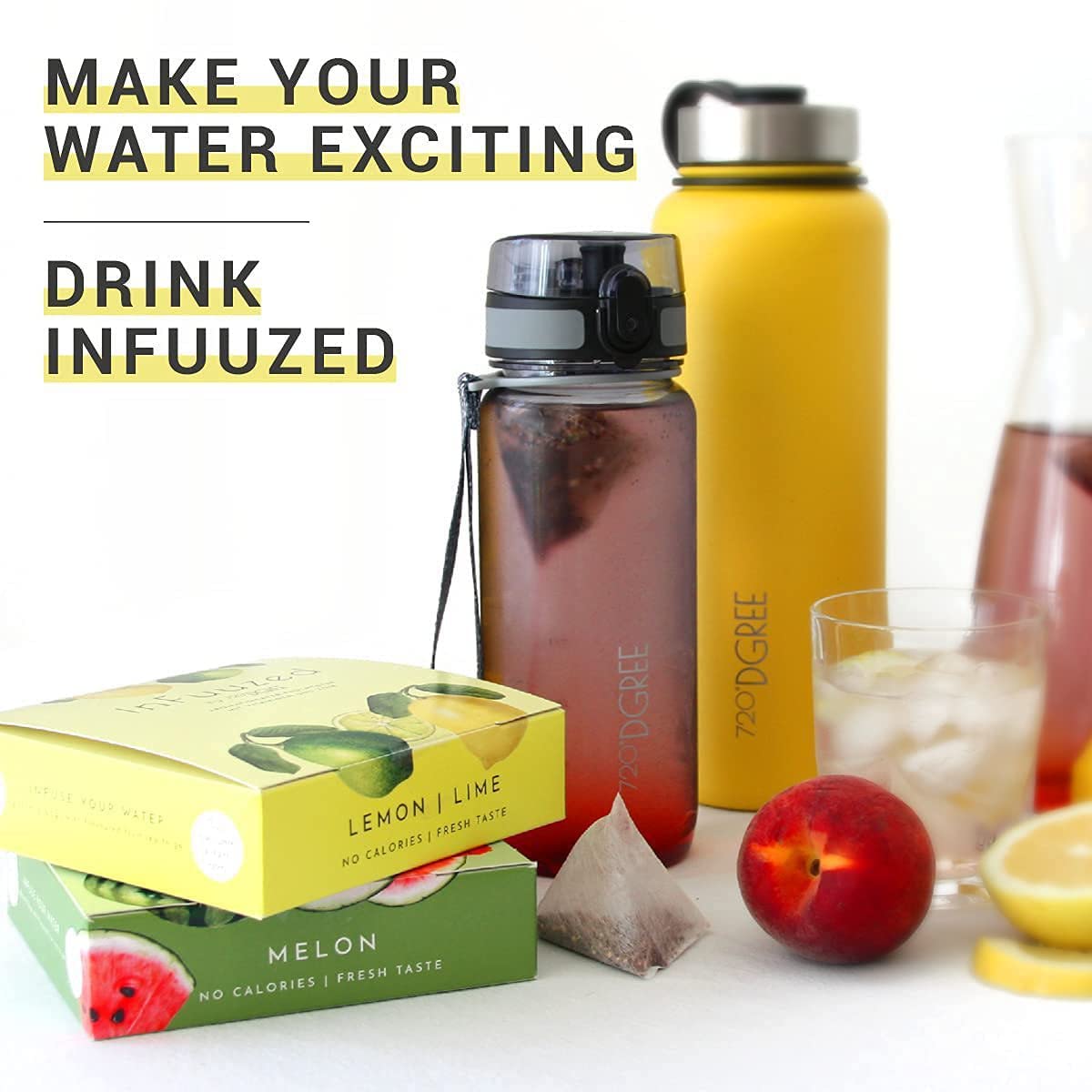 720°DGREE Sabor para Agua "InFuuzed" - Melón 1x 20 sobres - Bebida fría sin Azúcar, Calorías - Naturalmente deliciosa para botella - Alternativa a limonada, té helado, jarabe, pastillas efervescentes