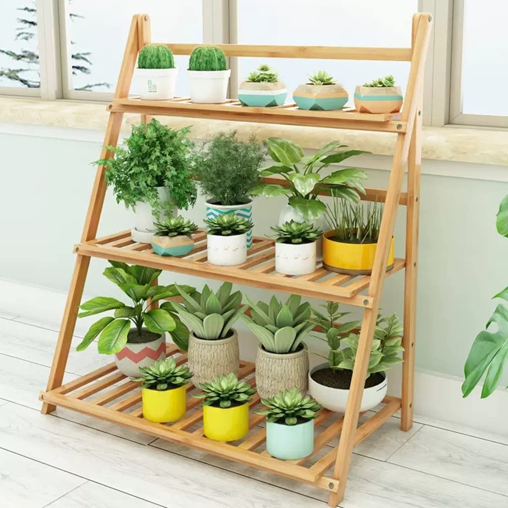 GIZNXBA Blumenstnder Fensterbank Bambus-Leiter-pflanzenstnder 3-stckiges  Pflanzenregal Blumentreppe Faltbares Pflanzentreppe Fr Innen Auen ...