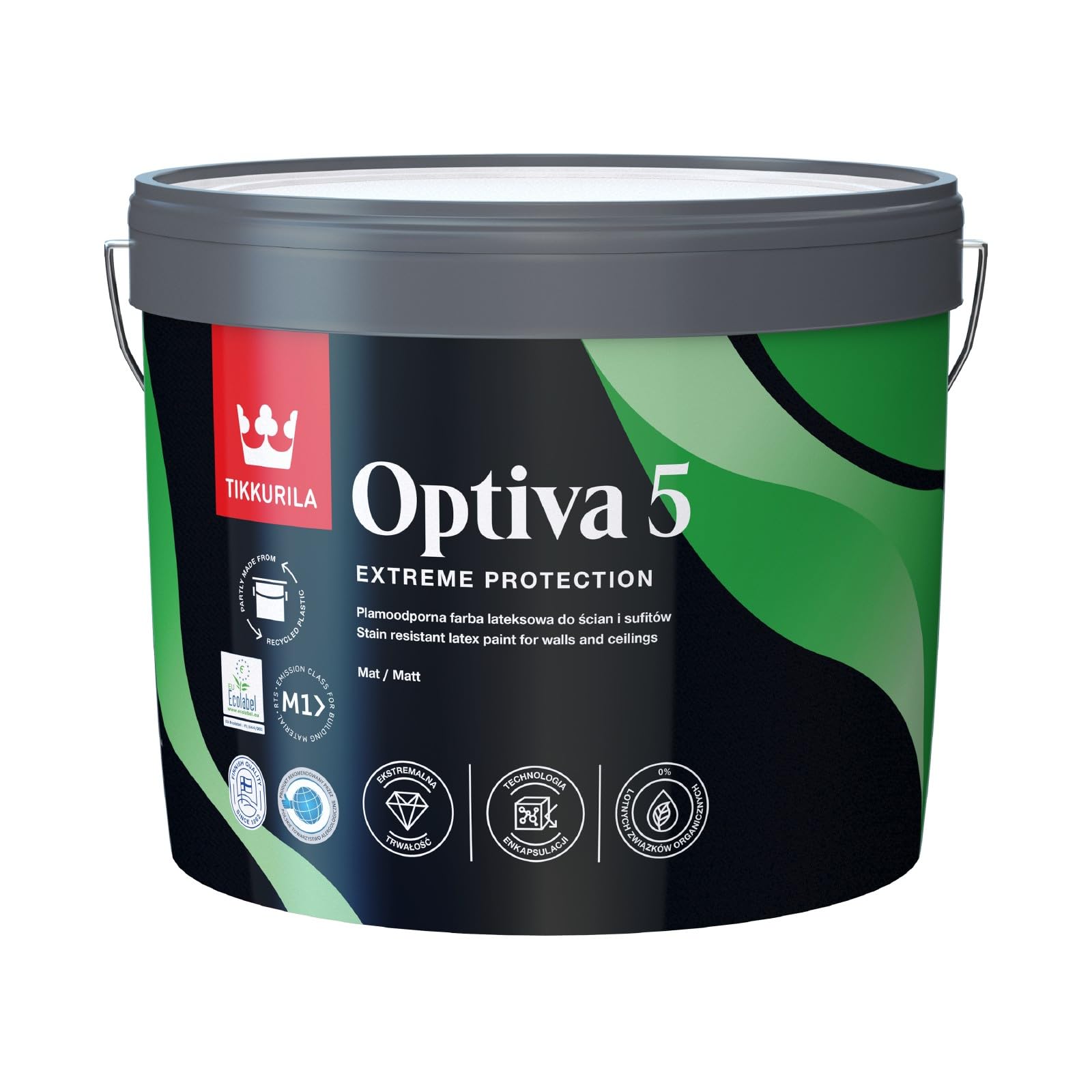 TIKKURILAOptiva 5 - Durable Matt Paint For Walls & Ceilings - Zero VOC, Scrubbable, Easy To Clean - 3 Litres