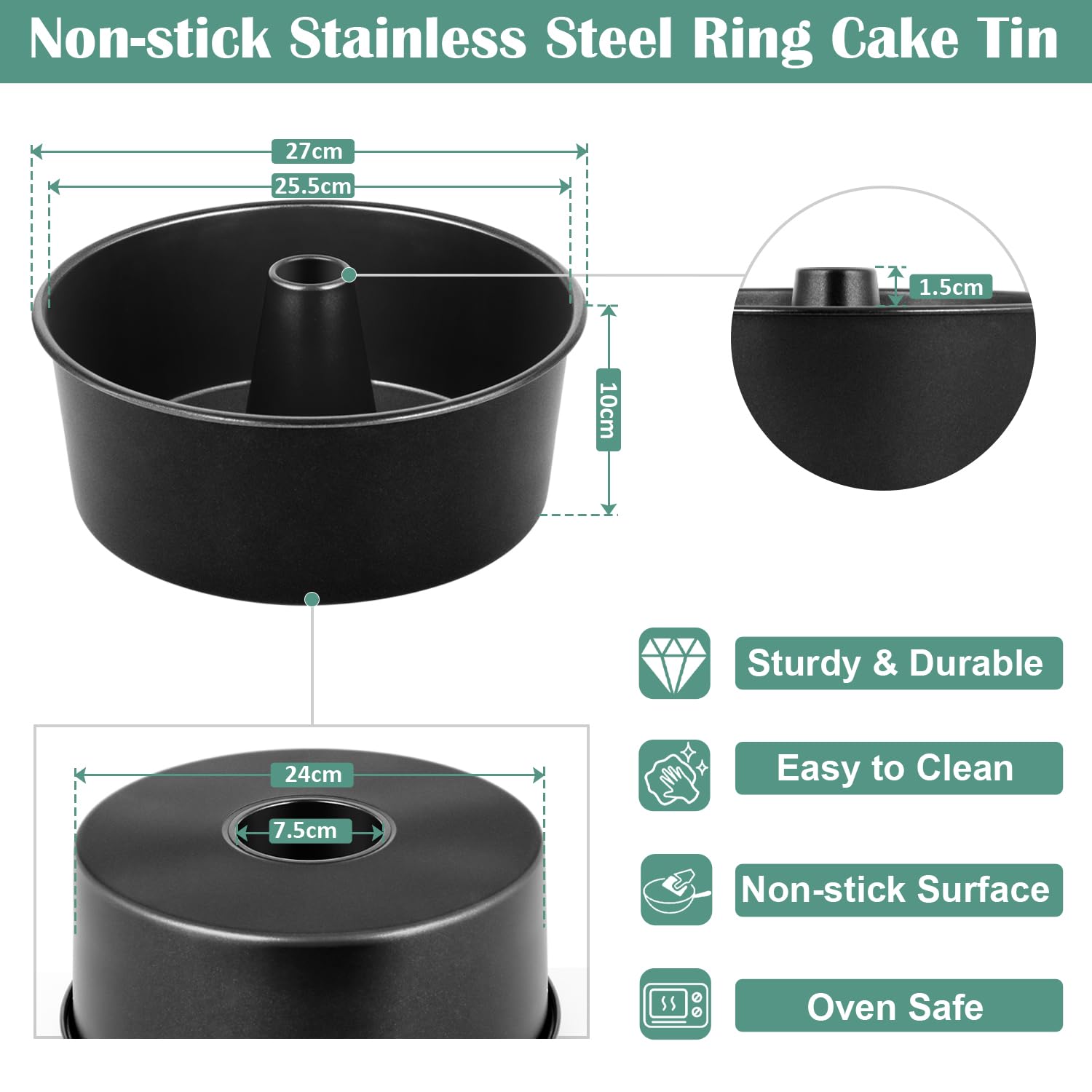 HaWare Molde para tartas de anillo, molde redondo de acero inoxidable antiadherente grande de 10 pulgadas para hornear, molde de pastel estriado de cumpleaños, diseño hueco, saludable y no tóxico, se