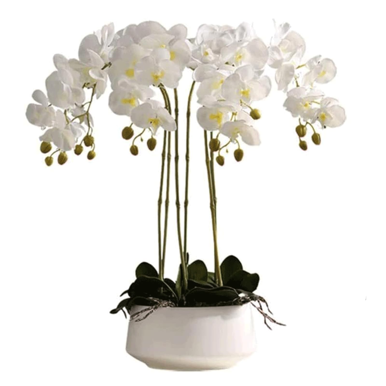 Künstliche Orchidee, künstliche Orchideen, 6 Köpfe, künstliche Phalaenopsis-Blumen mit Porzellanvase, Set, künstliche Blume, künstliche Orchidee aus Kunststoff, sehr natürlich