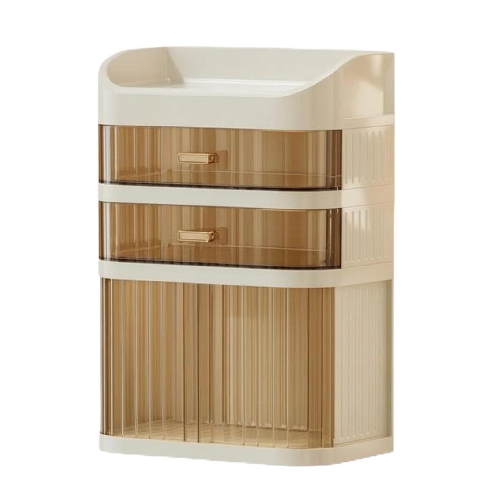 harayaa Organizador de Maquillaje Caja Almacenamiento Cosméticos Armario Tocador Cajonera Diseño Vertical Cerrado Que Espacio, Multicolor, Blanco Sucio + Amarillo Transparente