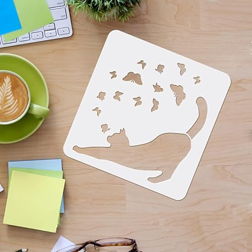 Miniatura 6 de FINGERINSPIRE 16 plantillas de gato de 7.8 x 7.8 pulgadas, juego de pintura de dibujo de mariposa de gato, plantilla de letras de gato, plantillas