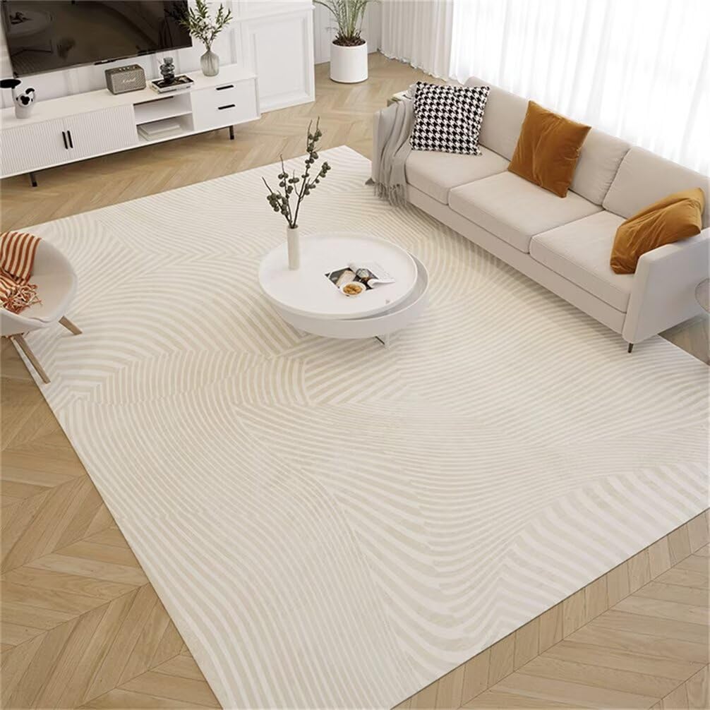 Tapis enfant doux couleur sable à rayures pour une chambre de garçon cosy