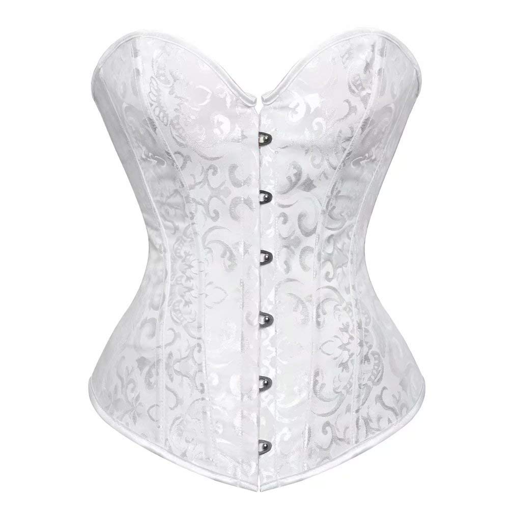 Josamogre Women's White Corset To Steel Boned Bustier Lace Up Burlesque Renaissance Vintage L