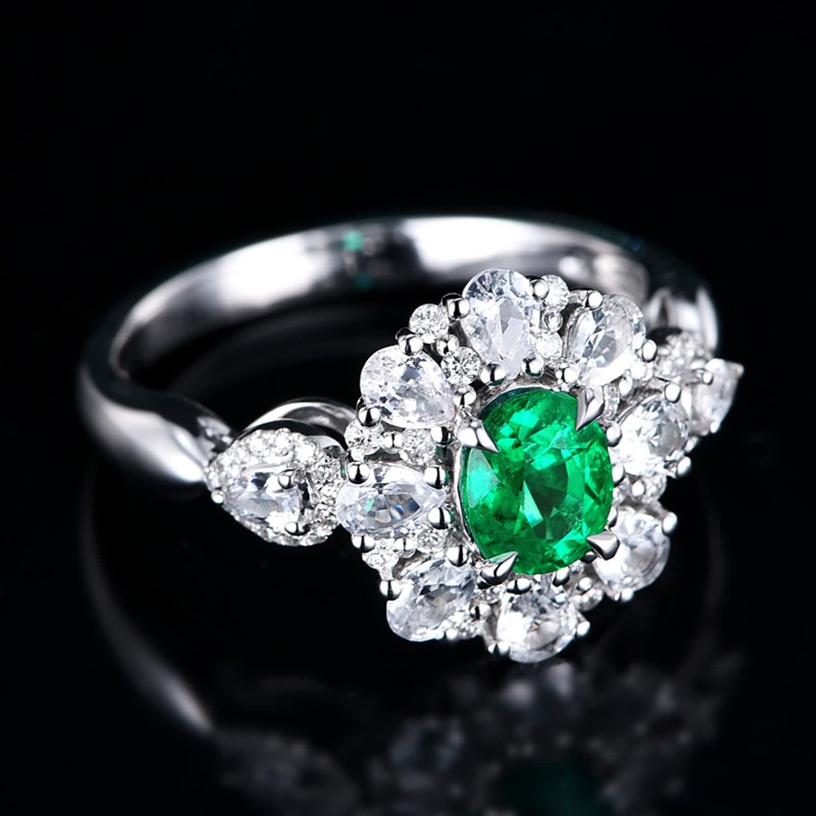 Anillos Mujer con Esmeralda, Alianza de Boda Mujer 1Ct Verde Forma Oval Moissanita Blanco para Esposa Novia Ajuste Cómodo