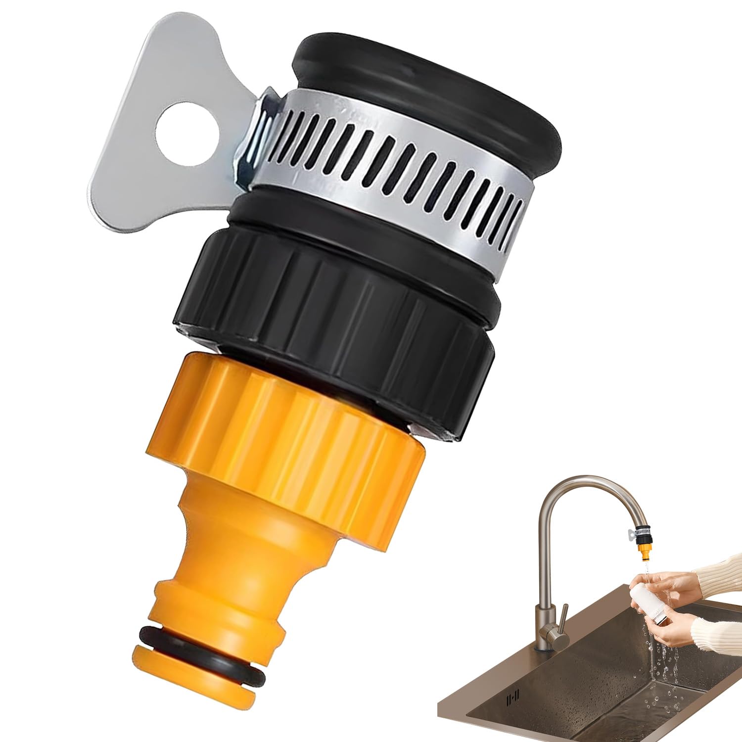 Universal Hose Tap Connector with Adjustable Stainless Steel Collar for 12-16mm Mixer, Garden, and Kitchen Taps - Easy Installation, Leak-Free Design