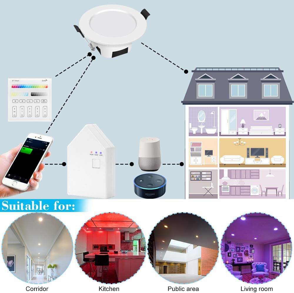 9W Wifi Foco Led Empotrable RGBWC Lámpara de techo, iluminación de techo empotrado Bluetooth para exposición, salón, cocina, ktv, bares (10 Pieces)