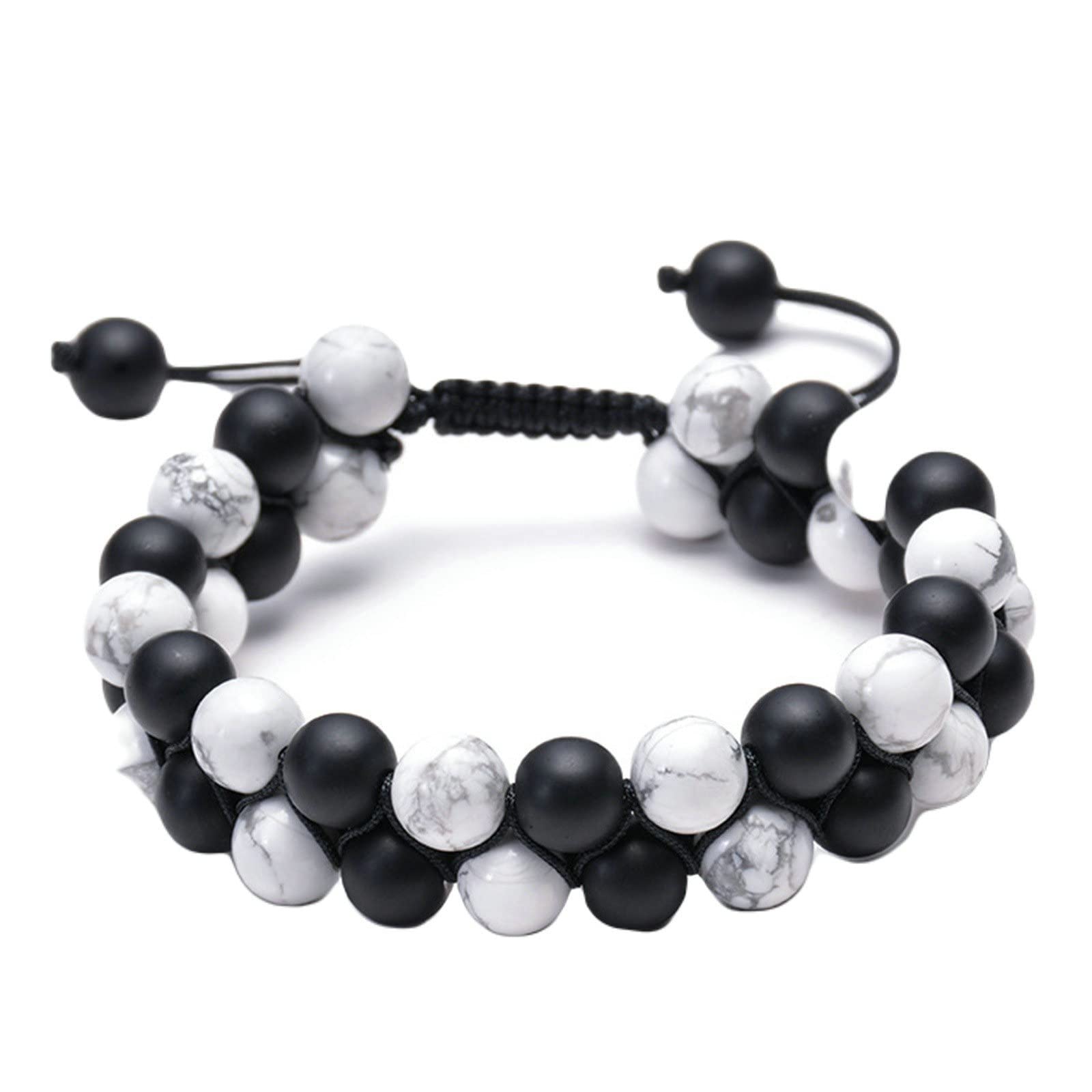 HLTYGWX 7 Chakren Armband Damen, Doppellagiges Steingeflochtenes Armband Herren Verstellbares Armband 19-30CM