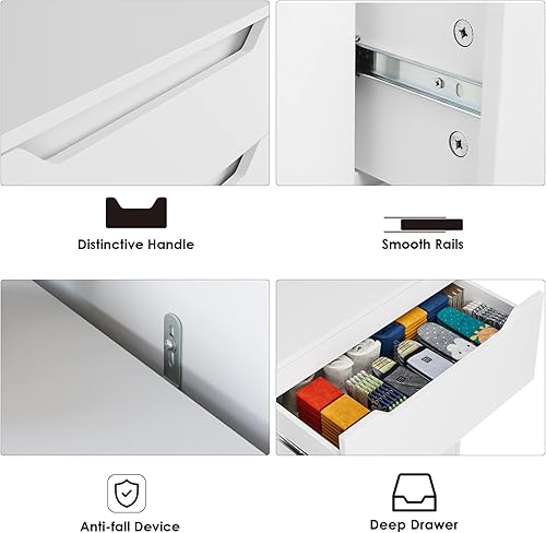 Miniatura 7 de HOSTACK Cómoda moderna de 3 cajones, cómoda de madera con almacenamiento, mesita de noche alta con asas recortadas, mesa auxiliar lateral, armario