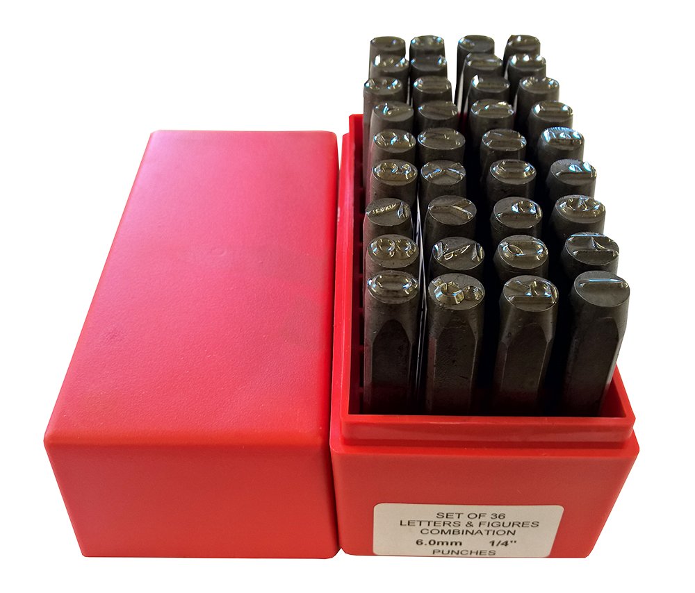 PI36060 0-8, 36 Piece, A-Z and Light Duty Sharp Faced Punches, 1/4" Character Size