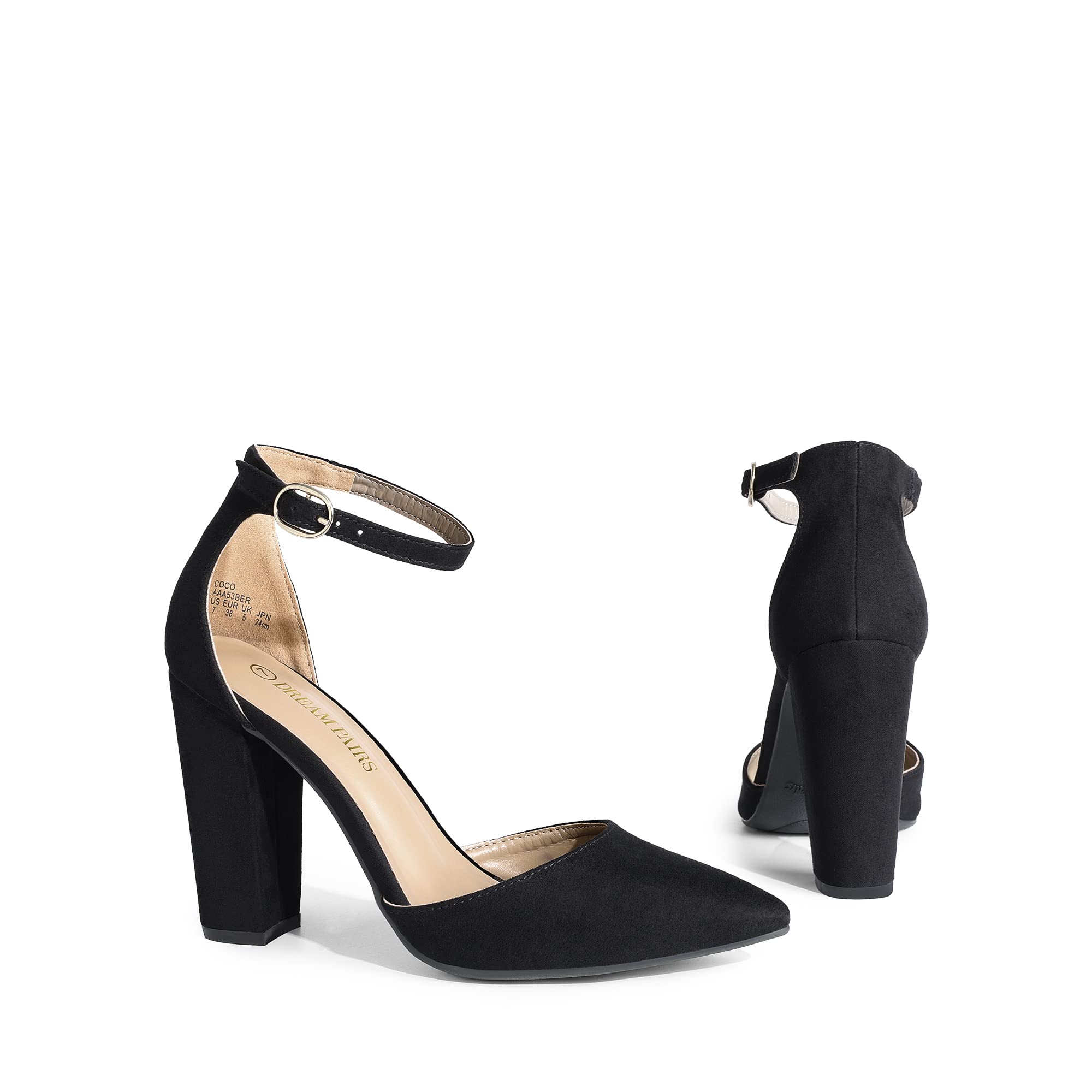 DREAM PAIRS Damen Coco High Heels Chunky Block Pumps Spitzeschuh Geschlossene Zehen Knöchelriemen
