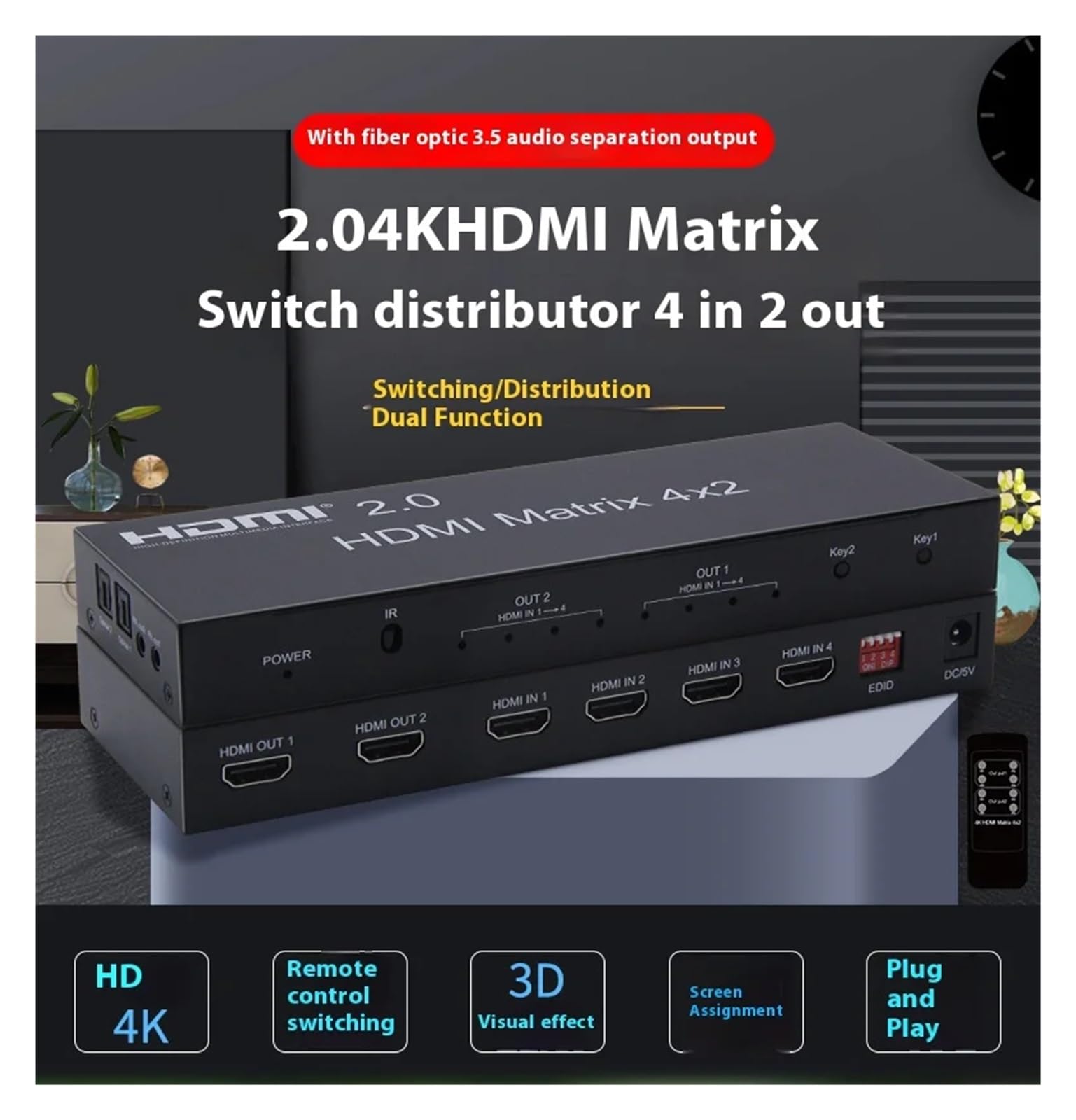 Quad in Two out Matrix Risoluzione HD 4K60HZ Uscita 4X2 Matrix Switching Splitter 4x2 per Lo Streaming di Giochi e la Registrazione Multi-Sorgente