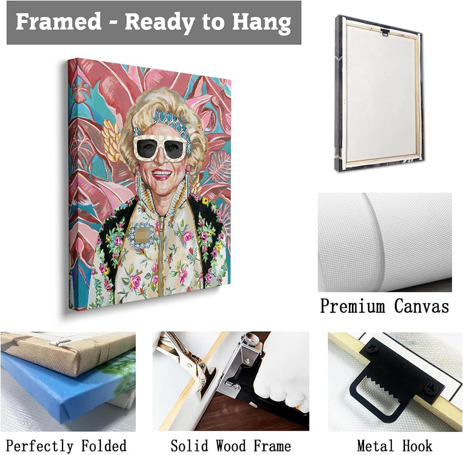 Miniatura 6 de Divertido arte de pared de chicas doradas, imagen de rosa con lentes de sol, impresión de retrato de moda de los años 80, póster floral tropical,