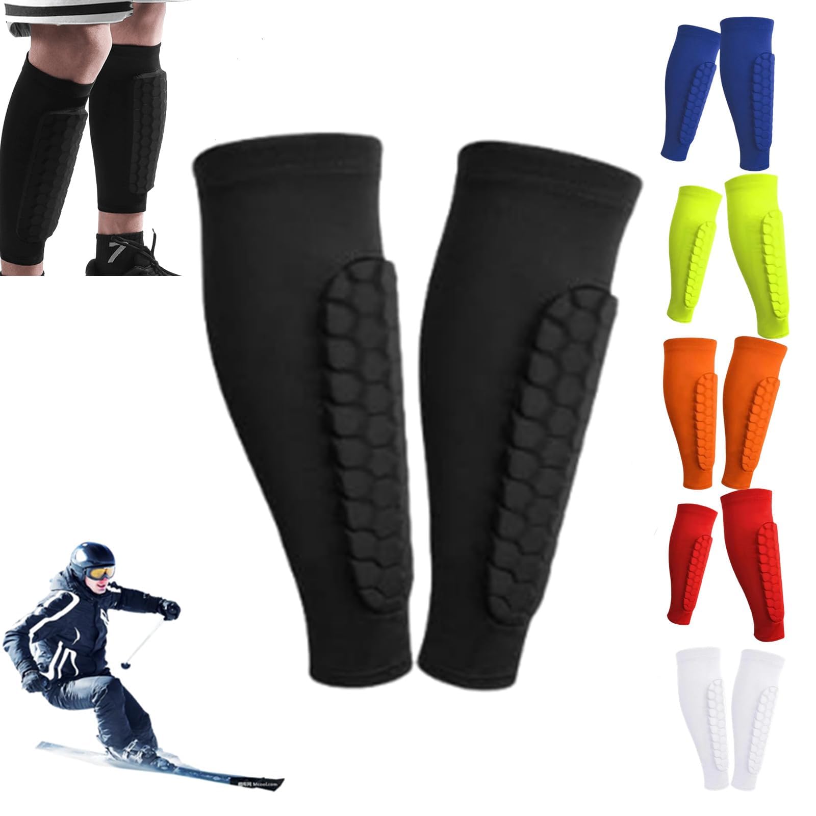 Chaussette Protege Tibias Ski Anti-Collision Longs élastiques Structure Nid d'abeille pour Skier Football