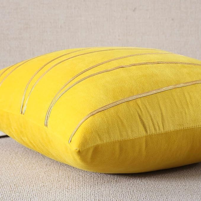 Image of Amazon Brand - Umi Gold Leather Striped Pack of 2 Throw Pillow Covers Velvet Decorative Cushion Covers Cases for Sofa Bedroom Livingroom Car 22 x 22 in Yellow Color