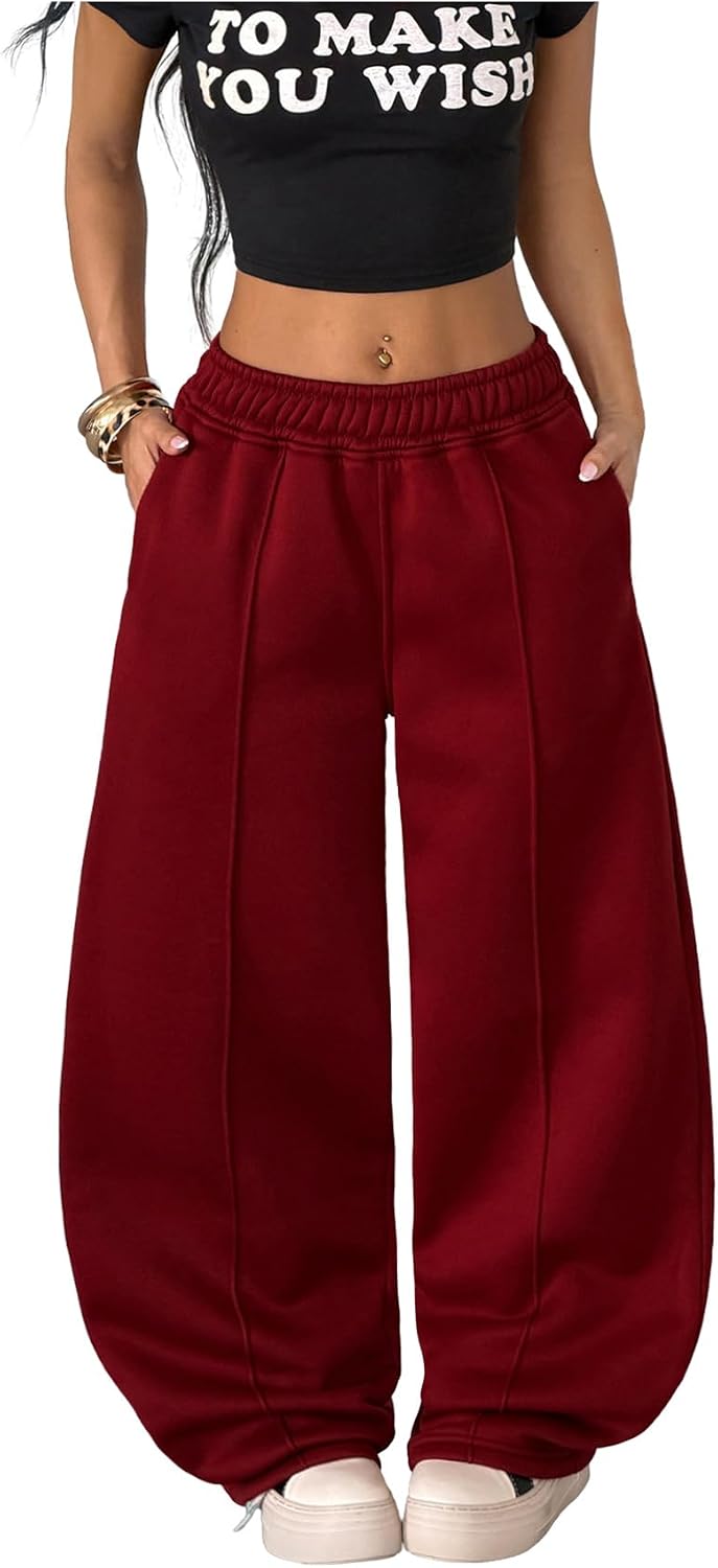 SHENHE Women's Straight Leg Elastic Waist Sweatpants Waist Pockets Loose Casual Jogger Pants