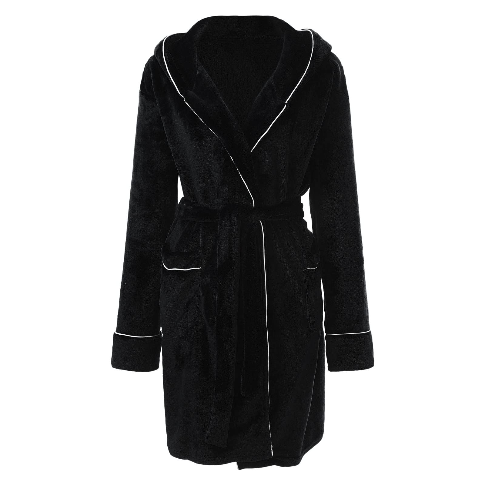Peignoir De Bain Femme Polaire Unie Chic, Chemise De Nuit Grande Taille à Manches Longues, Robe De Chambre Capuche Court avec Poches, Chaud Et Confortable VêTements De Nuit Automne Hiver