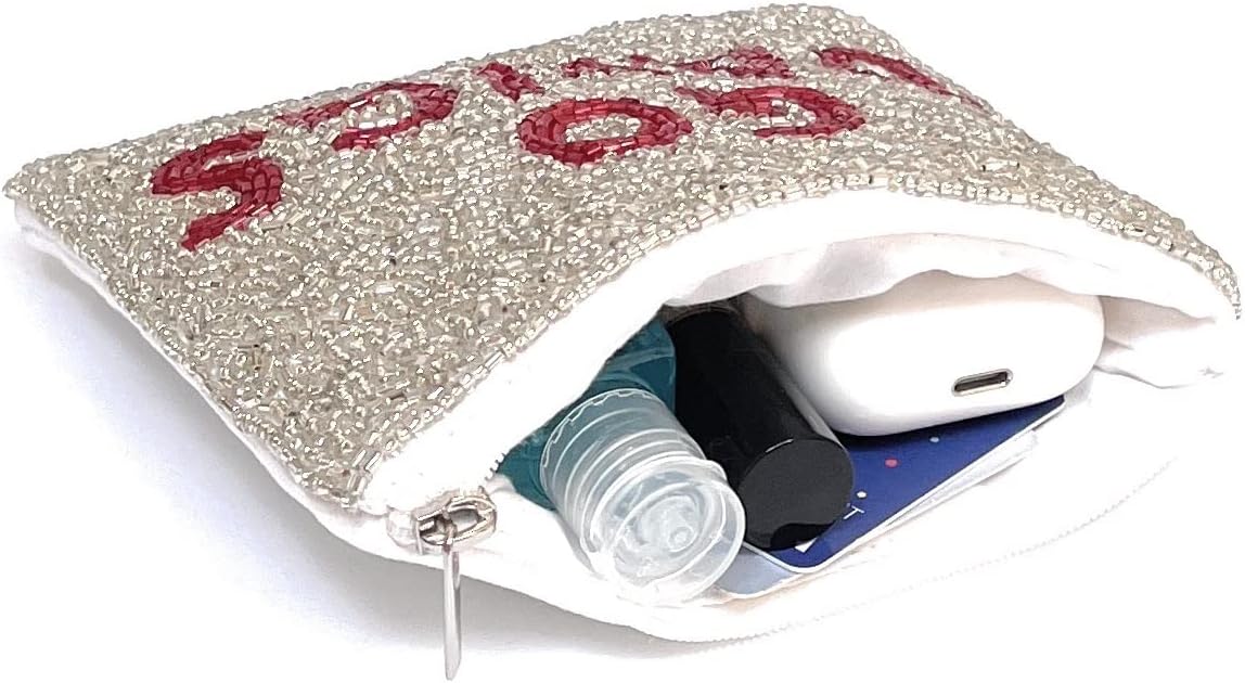 TWINE & LOVE GO DAWGS Beaded Coin Purse, Game Day Coin Purse, Coin Purse, Coin Pouch, Beaded Coin Pouch, College Game Day Pouch, Silver Pouch, Best Seller