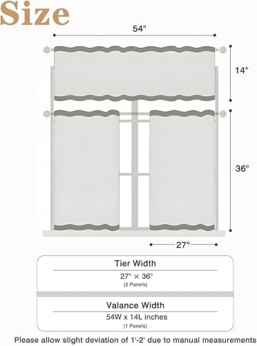Miniatura 2 de Juego de cortinas opacas de 3 piezas de 2 niveles + 1 cenefa para cocina, sala de estar, aislamiento térmico, oscurecimiento de habitación, bolsillo