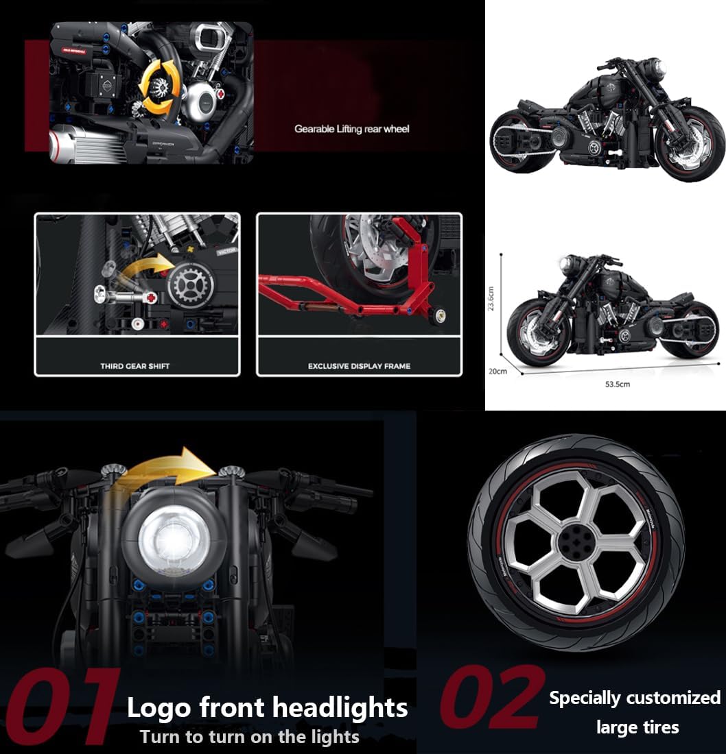 JUCYJULY Technik Motorrad Bausteine, 2260 1:5 Klemmbausteine Technik Supermotorrad Modellbausatz, MOC Rennen Motorrad Bausatz Erwachsene, Superbike Spielzeug Geschenk für Kinder (60521)