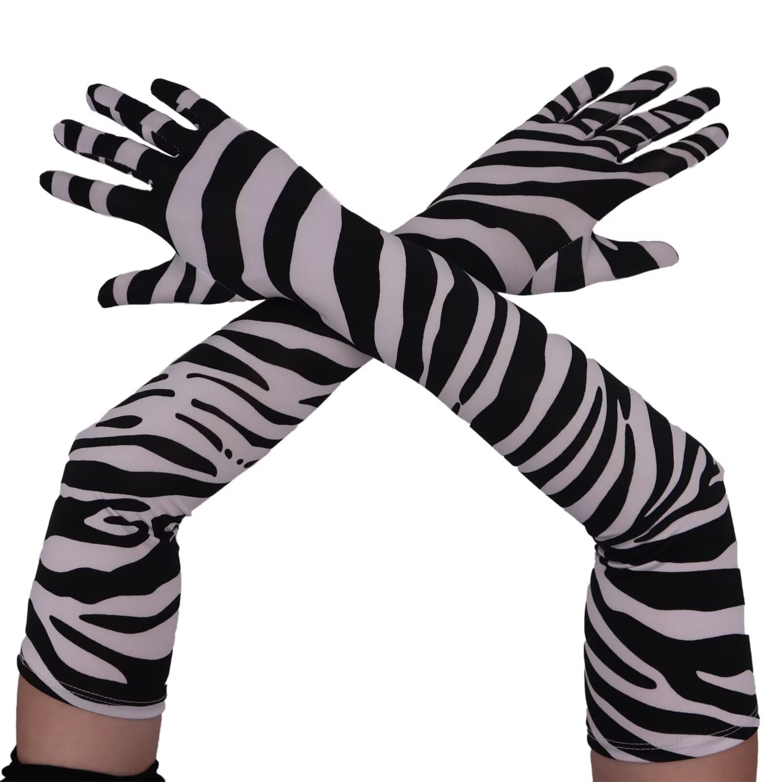 Seeksmile Long Gloves Unisex Adult 18" Length Spandex Stretchy Cosplay Costume Gloves, zebra, One size