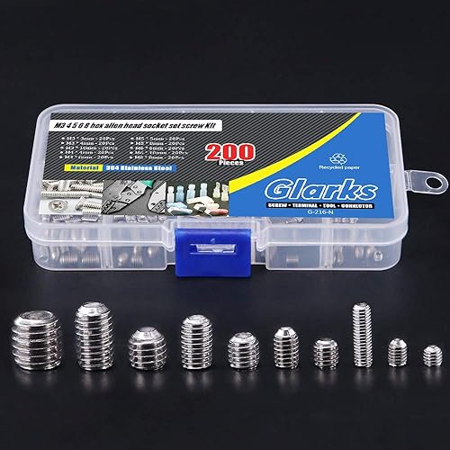 Miniatura 7 de Juego de variedad de cabezales hexagonales de llaves Allen Glarks 200-Piece M3 4 5 6 8 (Acero Inoxidable 304)