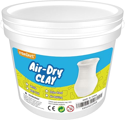 REALART Arcilla seca al aire para adultos (cubo de 5 libras blanco) Herramientas de arcilla seca al aire