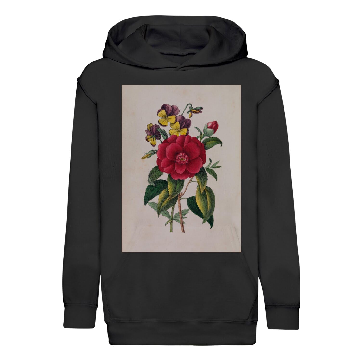 Sweat à capuche enfant Camelia illustration botanique ancienne en coton premium par Fabulous - 4