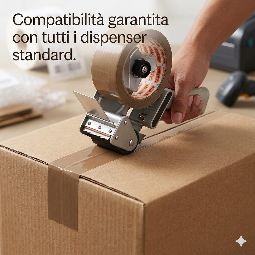 Nastro Adesivo da Imballaggio Marrone 50mm x 66m - 6 Rotoli Resistenti per Pacchi, Spedizioni e Traslochi - Nastro Forte