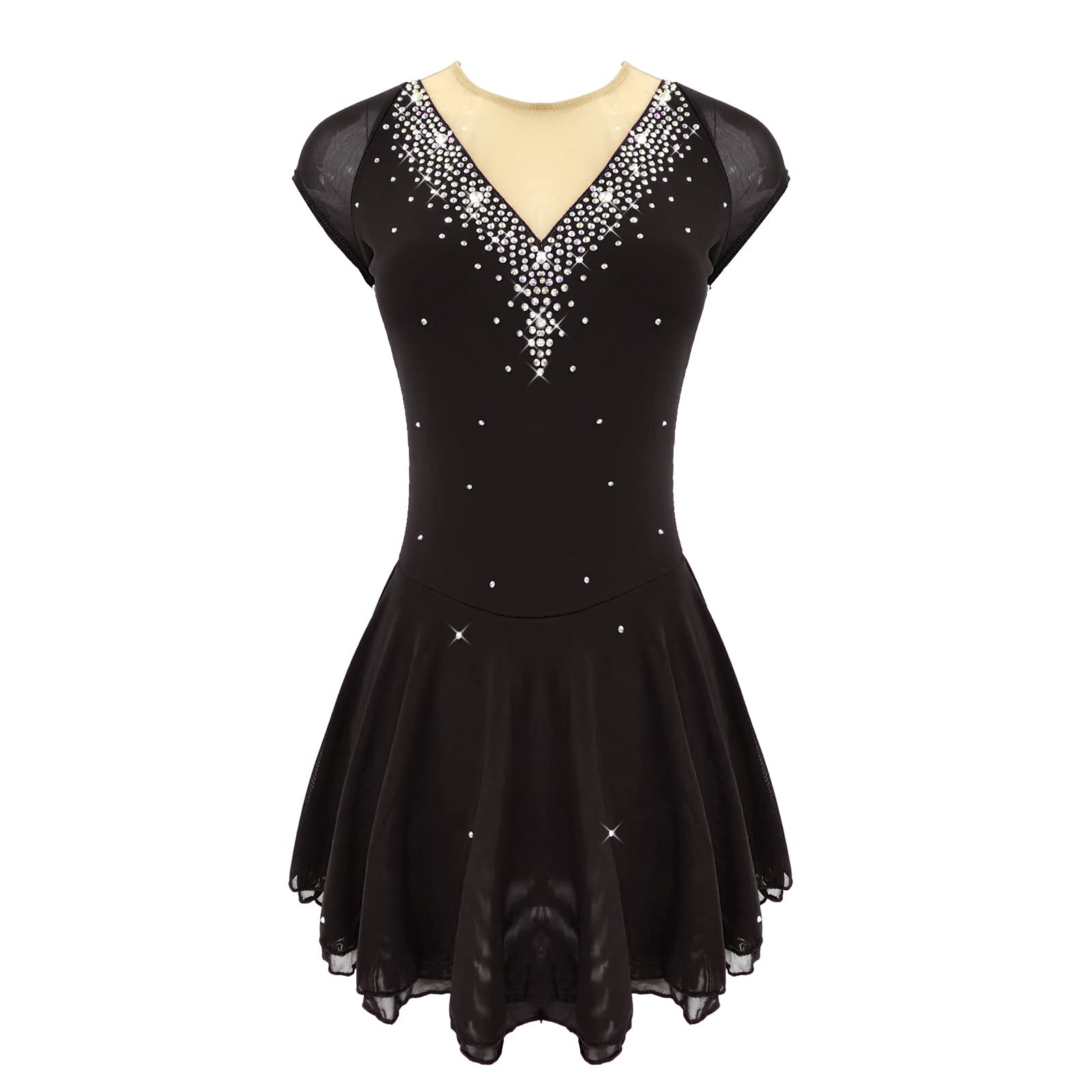 LIUHUO Robe de Patinage Artistique pour Filles et Femmes avec Strass