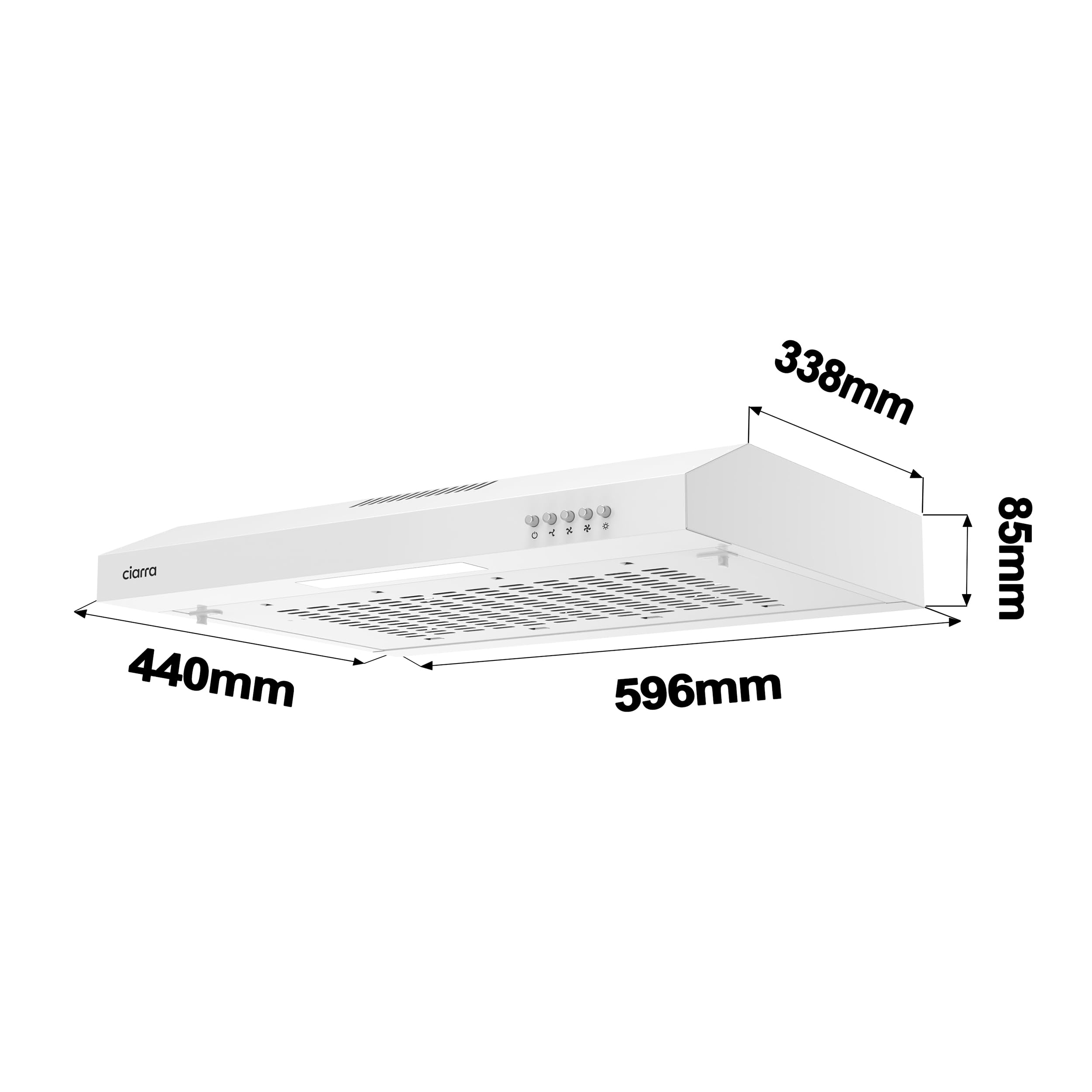 CIARRA Dunstabzugshaube Unterbauhaube 60cm Unterbau 3 Leistungsstufen | 220 m³/h für kleine Küchen in Wohnungen Abluft Umluft Integrierte Unterschrank Umlufthaube, Fettfilter LED-Beleuchtung, Weiß