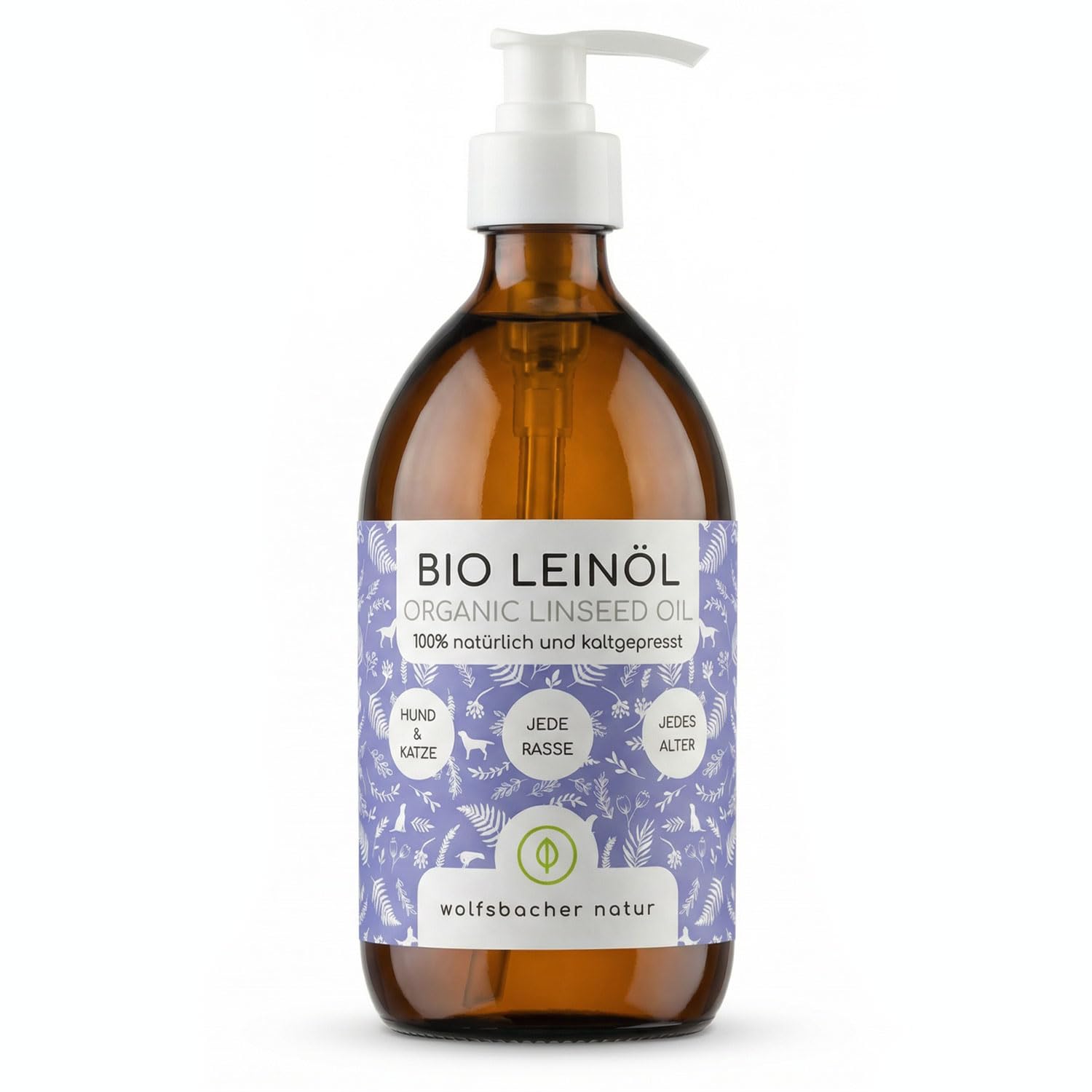 Huile de Lin Bio pour Chiens & Chats 500ml I Naturelle et pressée à Froid - Alternative végane à l'huile de Saumon d'Allemagne I Soutien pour Le Pelage & la Peau grâce aux oméga 3