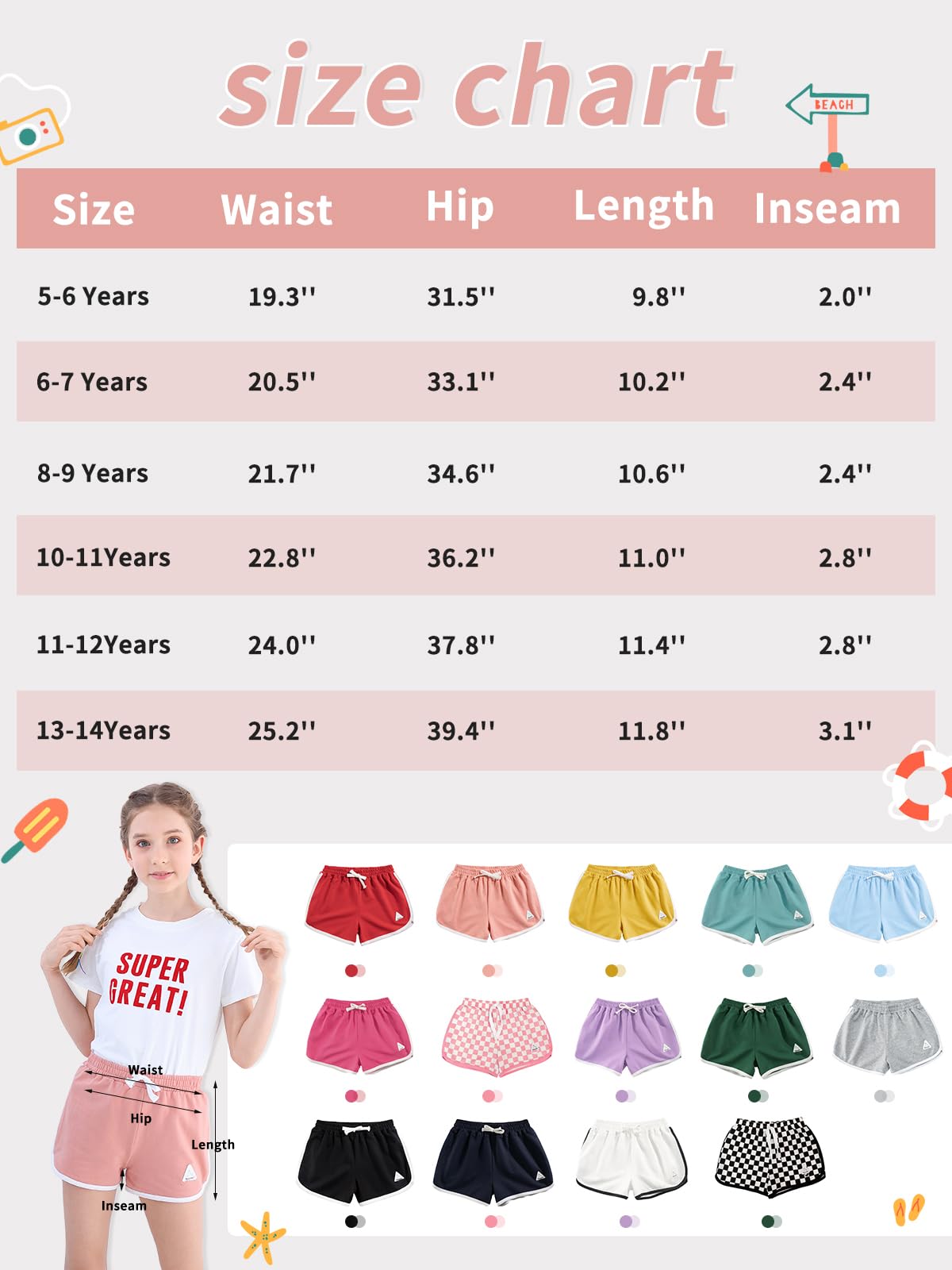 Rolanko Pantalones cortos activos de delfín para niñas, paquete de 3 unidades, para ciclismo, correr, verano, playa, deportes, 4-14 años