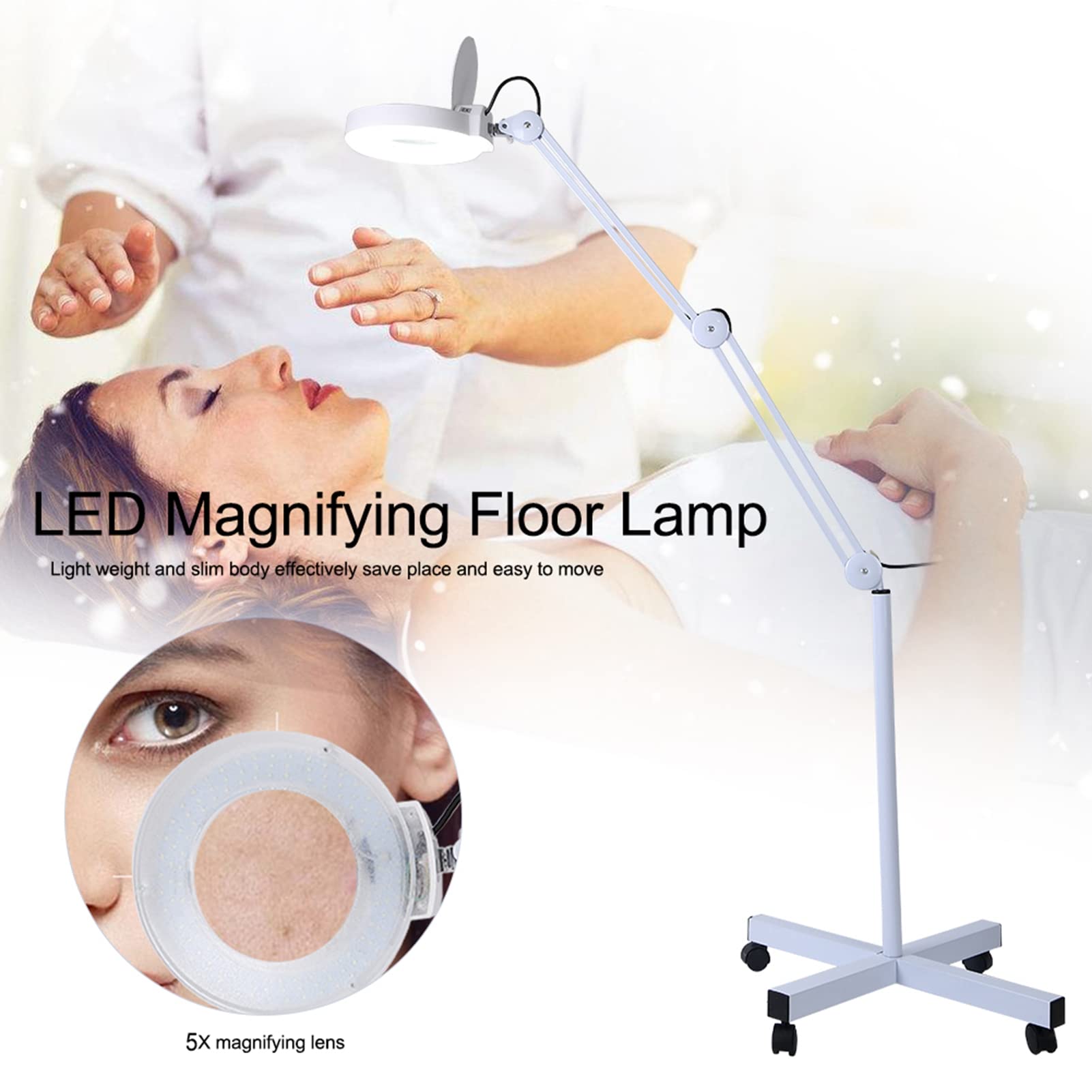 Ausla Lámpara De Lupa De Pie, Lámpara De Lupa De Piso Blanca 220-240V De Pie Para Spa Para Uñas Para Tatuajes