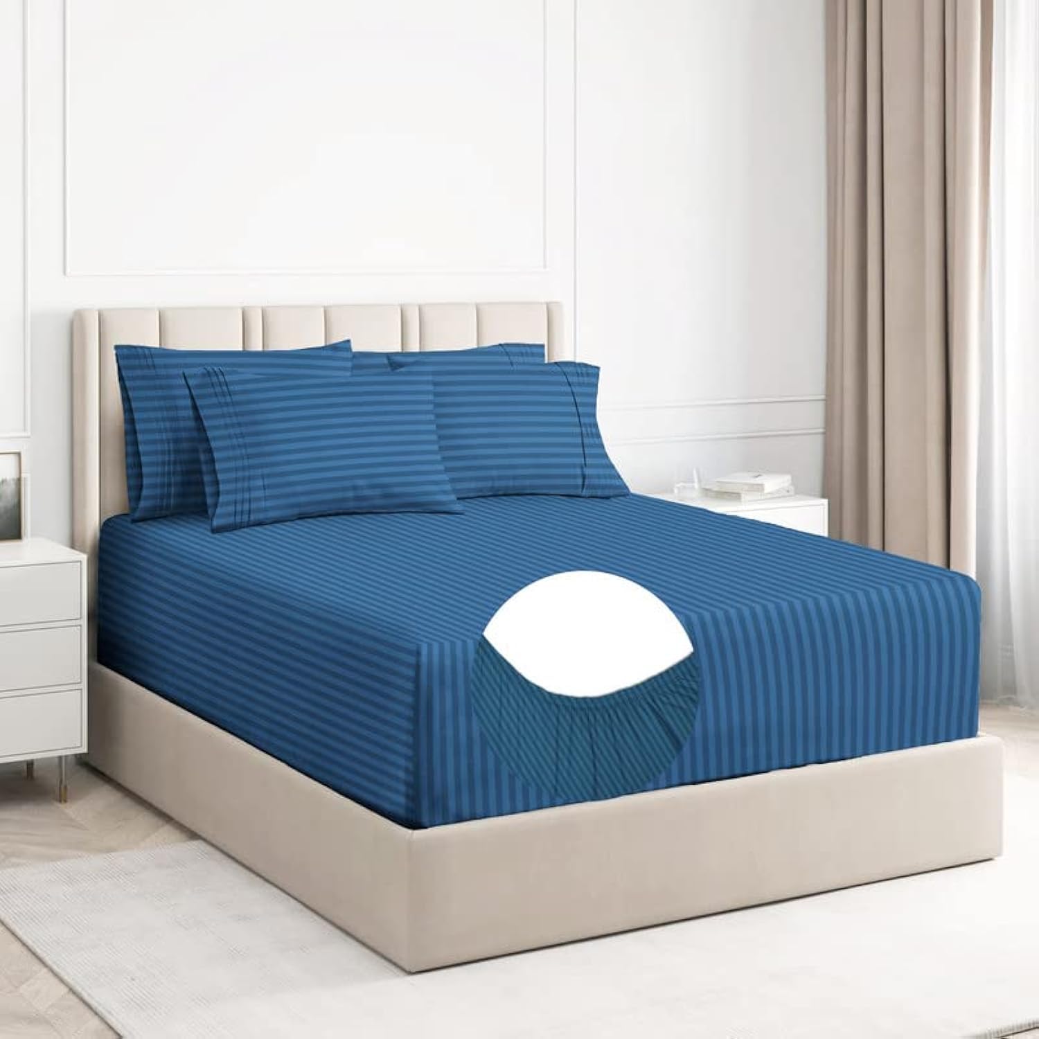 BSB HOME Cotton Solid/Stripes 220 TC Elasticated Fitted King Size Bedsheets with 2 Pillow Covers | Breathable | Size -78X72+10 Inches Deep Pocket Home-Hotels-Hospital-Guest House- Blue (B0BX6HPPV2) Amazon Price History, Amazon Price Tracker