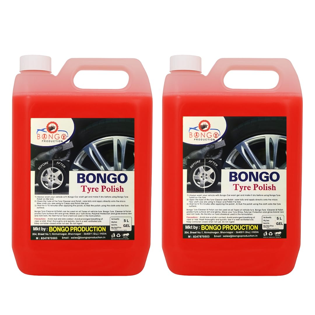 Bongo Tyre Polish for Car and Bike 2 x 5 L Gel RED | With Black Foam Applicator | Gives Lustrous Dark, Long Lasting Super Black Shine - Non-Greasy-image-17
