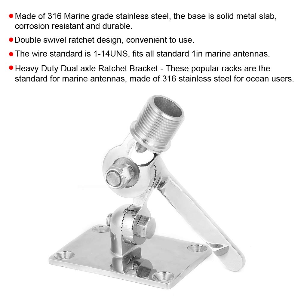 Aramox Soporte de Montaje de Antena Marina, Base Ajustable de Acero Inoxidable para VHF Talkie