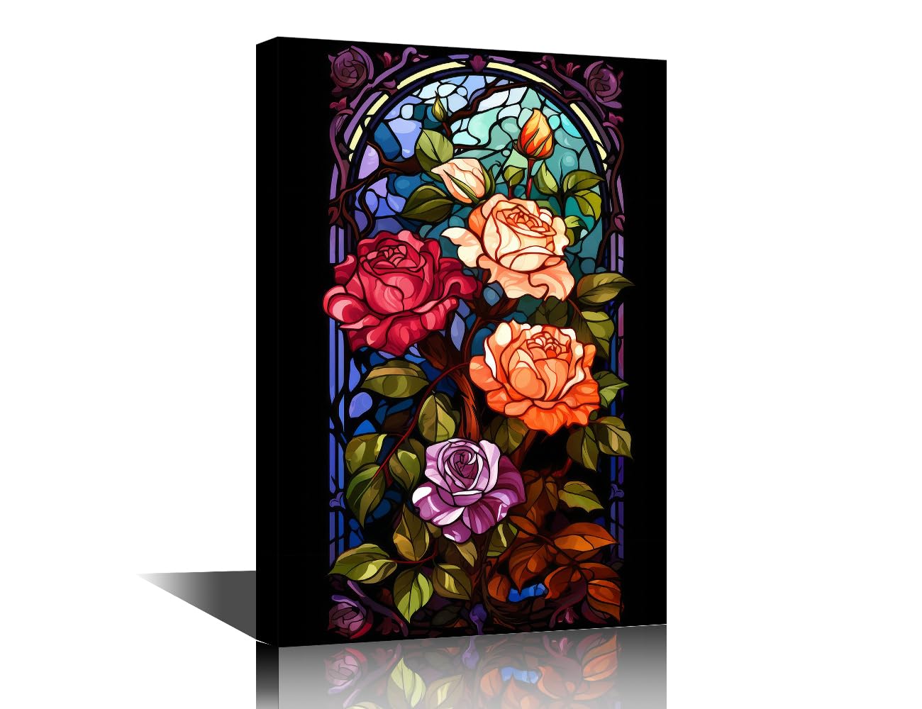 Colorful Flowers Canvas Paintings Wall Art 1 Panel Glass Window Flower Wall Decor for Living Room, Bedroom, Bathroom, Office. Abstract Flower Posters & Prints Framed Ready to Hang (12"Wx18"H)