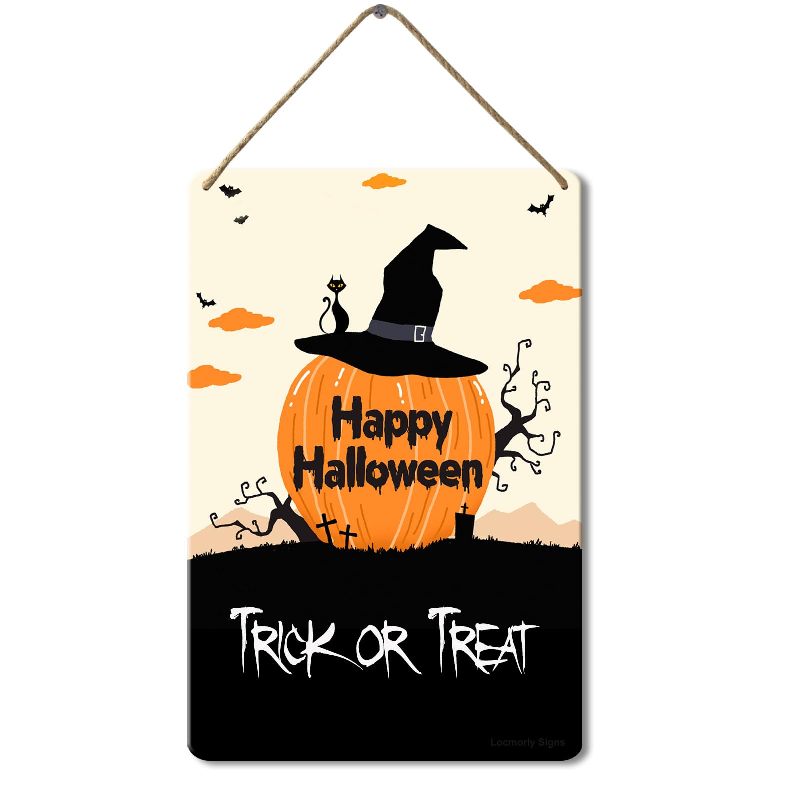 Happy Halloween Sign, Trick or Treat Garden Wooden Sign, Rustic Pumpkin Halloween Decor, 8x12 Inch