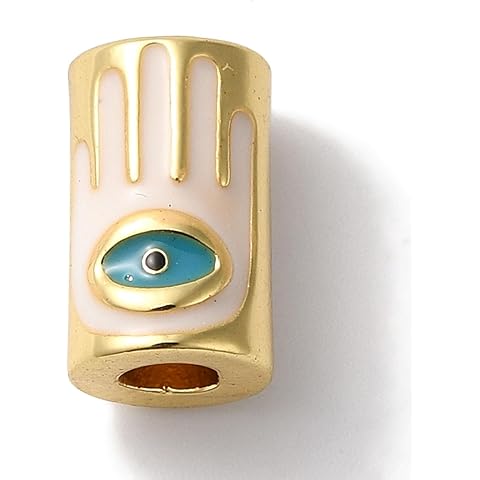 LiQunSweet 10 pcs Colorful Column with Evil Eye Enamel Brass Beads Lucky Eye Tube Spacer Beads for DIY Jewelry Bracelet Necklace Earring Crafts Keychain Decoration