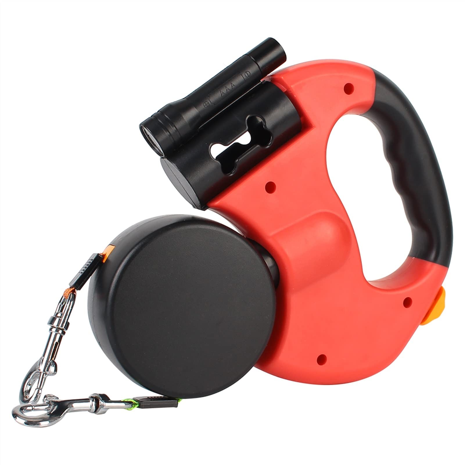 Corda Retrattile per Cani, Guinzaglio Doppio for Cani con Corda di trazione a Doppia estremità, Retrattile Automatico da 3 m, con Torcia, Sacchetto for rifiuti, Scatola for Cani