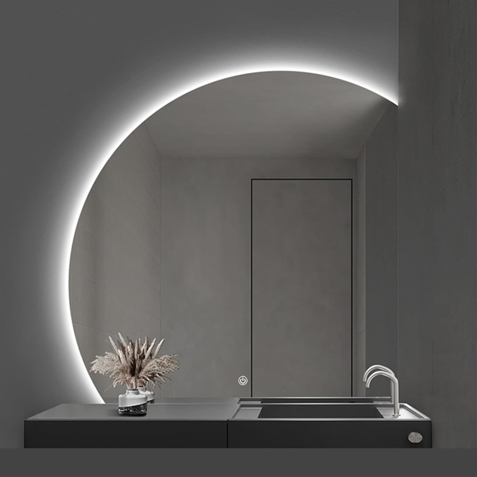Miroir LED demi-cercle à luminosité tricolore réglable 80cm