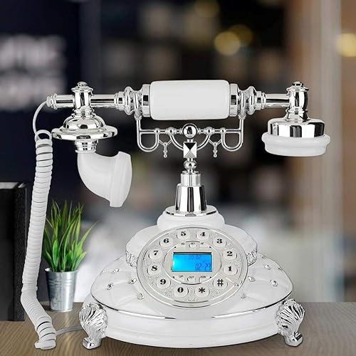 Miniatura 6 de Teléfono retro, soporte de teléfono fijo retro europeo clásico e identificación de llamadas con retroiluminación DTMF, teléfono digital vintage fijo