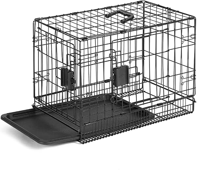 Amazon Basics Foldable Metal Wire Dog Crate with Tray, Double Door, 56 cm