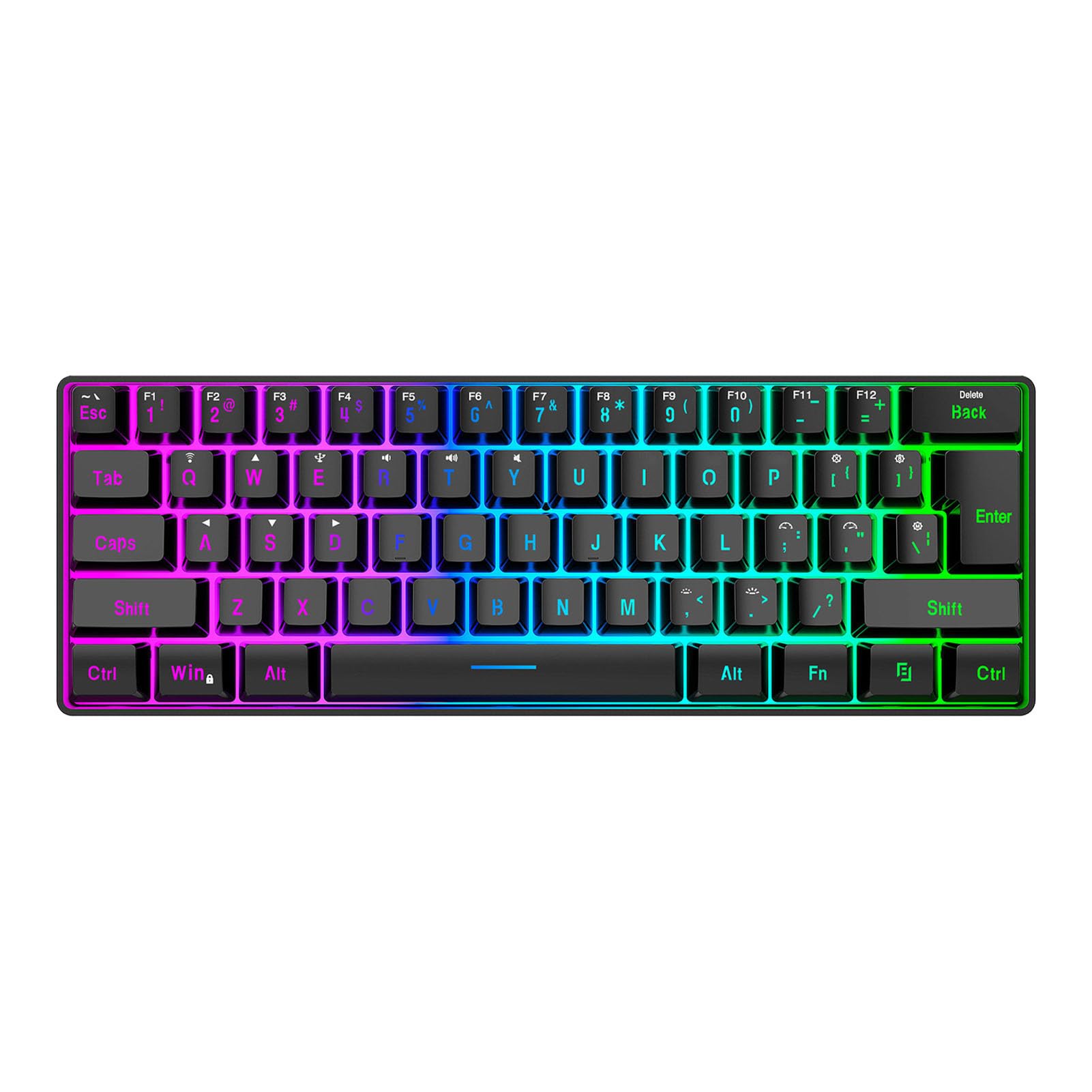 Naroote Tastiera da Gioco Al 60%, Teclado Gamer 3 modalità Tastiera Silenziosa 61 Tasti 2.4G Wireless Cablata Tastiera Retroilluminata RGB per Laptop, Telefono, Tablet (BLACK)